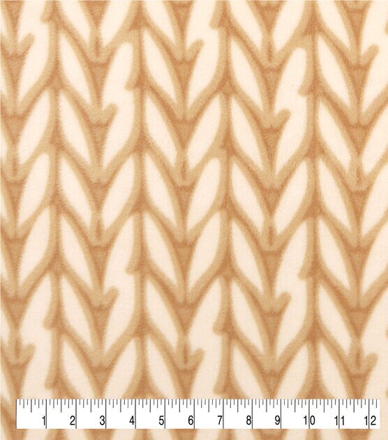 Tan Sweater Knit Pattern Anti Pill Fleece Fabric, , hi-res, image 2