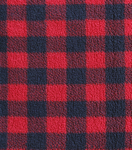 Red & Black Buffalo Checks Sherpa Fabric, , hi-res, image 1