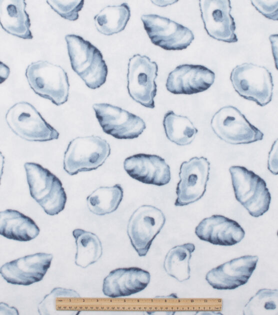 Blue Oysters on White Anti Pill Fleece Fabric, , hi-res, image 2