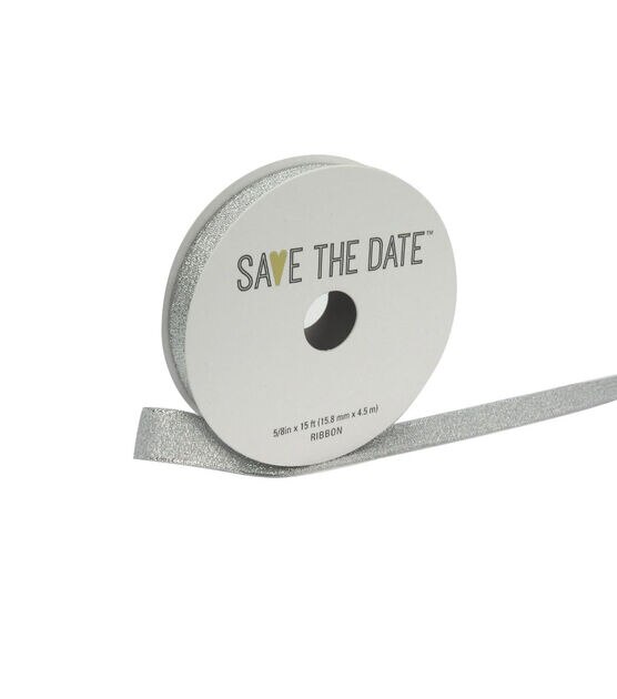 Save the Date 7/8" x 15' Silver Metallic Ribbon
