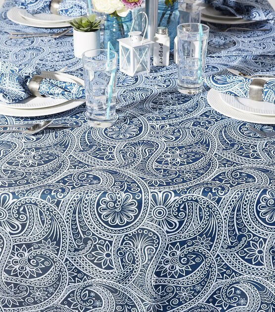 Design Imports Paisley Outdoor Tablecloth with Zipper 84", , hi-res, image 8