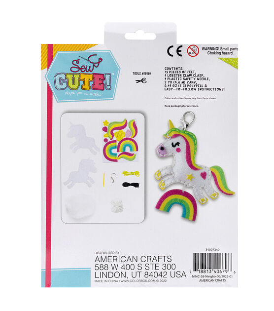 American Crafts 22pc Sew Cute Unicorn Charm Backpack Clip Kit, , hi-res, image 2