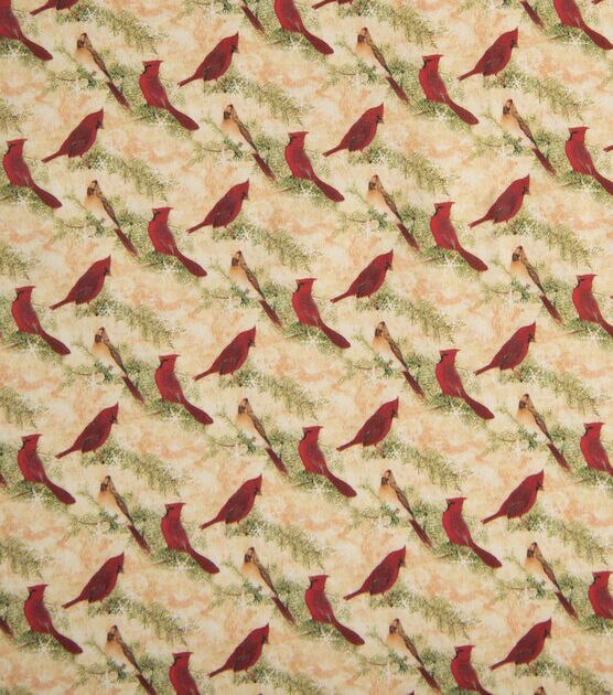 Cardinals on Cream Christmas Cotton Fabric