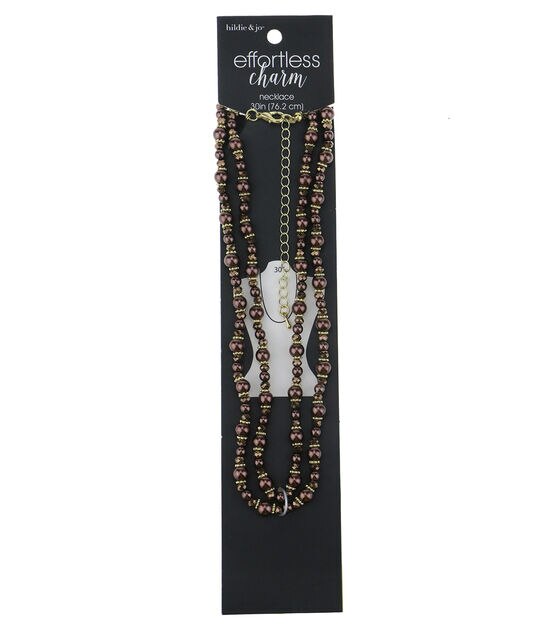 hildie & jo 30'' Gold Necklace Brown Beads with Gold Spacers