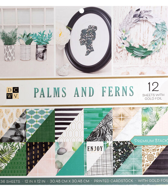 DCWV 36 Sheet 12" x 12" Palms & Ferns Premium Printed Cardstock Pack