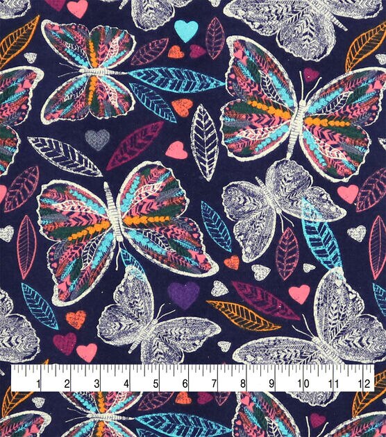 Butterfly Outline Navy Super Snuggle Flannel Fabric, , hi-res, image 3