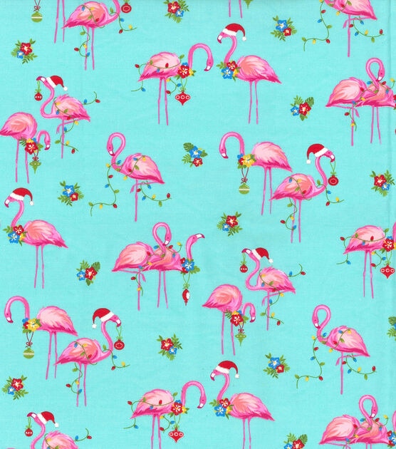 Fabric Traditions Glitter Santa Flamingos Christmas Cotton Fabric, , hi-res, image 2