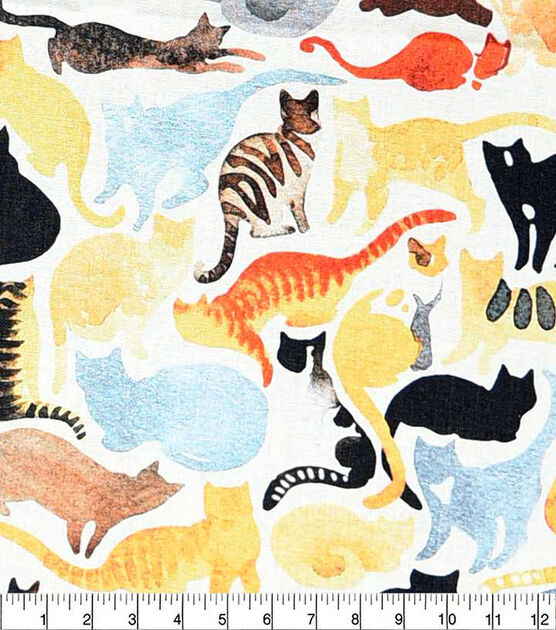 Cat Silhouettes On Tan Novelty Print Fabric, , hi-res, image 2
