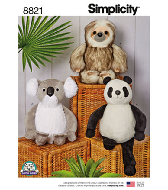 Simplicity S8821 Size 15" Stuffed Animals Sewing Pattern