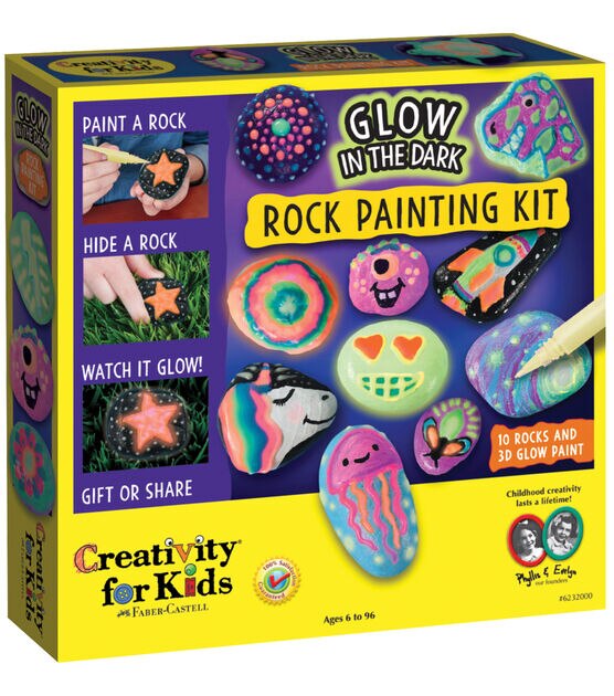 JOYIN 12 Rock Painting Kit, 43 Pcs Arts and Crafts for Kids Ages 6-8+, Art Supplies with 18 Paints (Glow in The Dark & Metallic & Standard), Craft