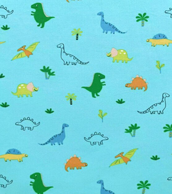 Blue Dinosaur Microfiber Jersey Knit Fabric by POP!, , hi-res, image 1