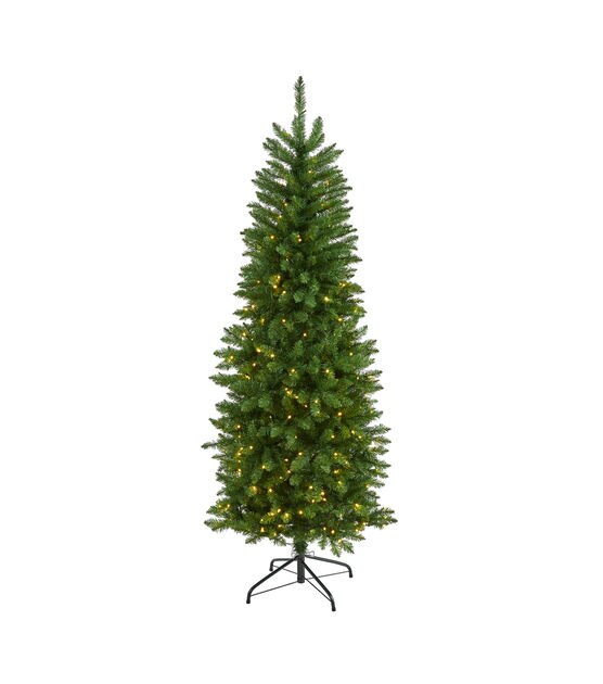 Nearly Natural 6' Clear Pre Lit Green Slim Mountain Pine Christmas Tree