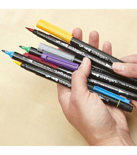 KINGART Dual Tip Brush Pen Art Markers Set of 48 Unique Colors, , hi-res, image 9