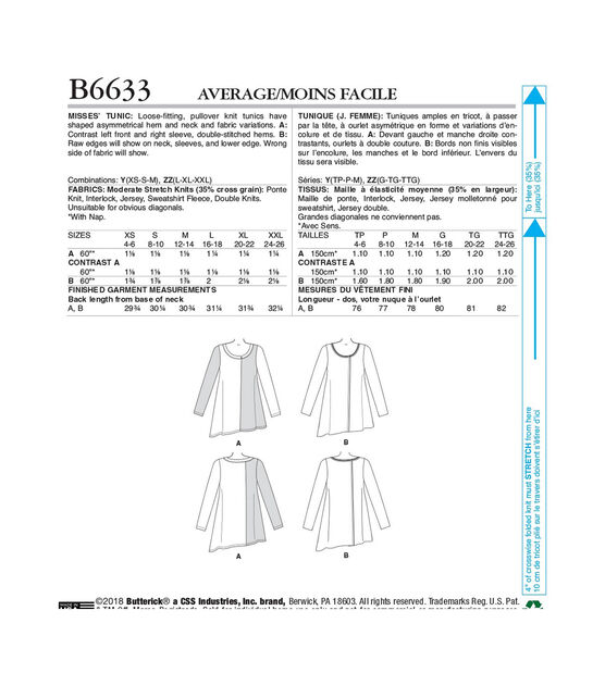 Butterick B6633 Size XS to M Misses Tunic Sewing Pattern, , hi-res, image 2