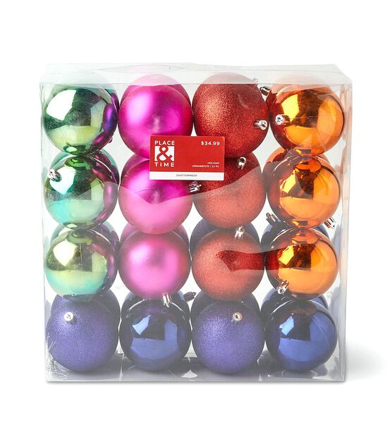 80mm Shatterproof Christmas Ball Ornaments 32ct by Place & Time, , hi-res, image 1