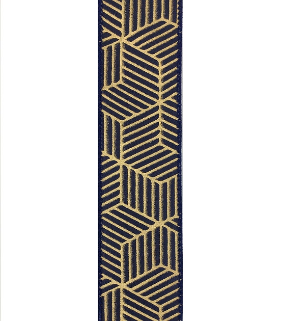 Save the Date 1.5" x 15' Gold Geometrics on Navy Ribbon, , hi-res, image 3