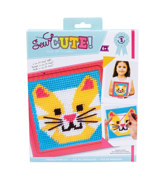 American Crafts 6" x 6" Learn To Sew Cat Needlepoint Kit 12pc