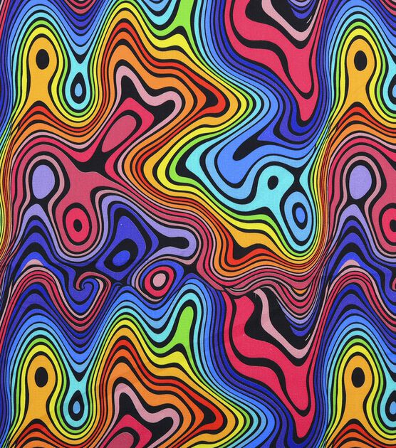 70's Psychedelic on Black Quilt Cotton Fabric by Keepsake Calico | JOANN