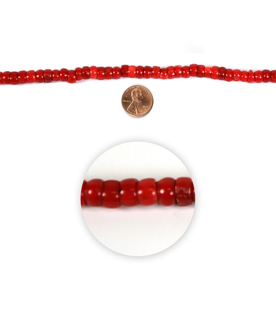 7" Coral Red Flat Round Strung Beads by hildie & jo