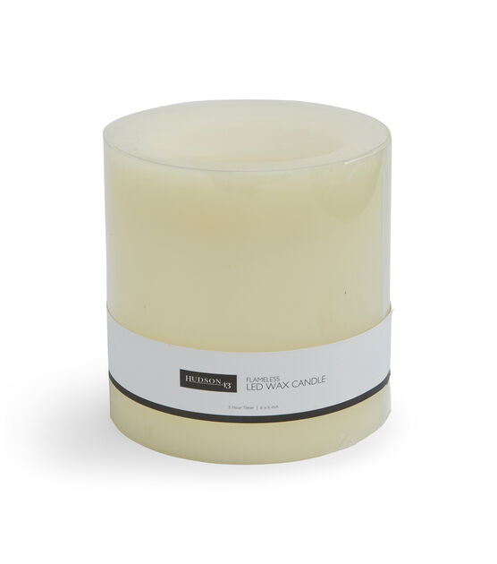 6" x 6" LED Cream Smooth Wax Pillar Candle by Hudson 43