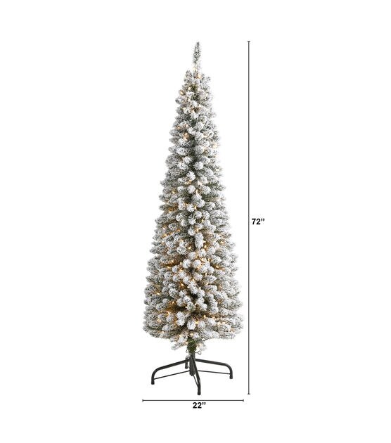 Nearly Natural 6' Clear Pre Lit Flocked Pine Pencil Christmas Tree, , hi-res, image 2