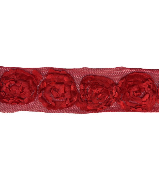 Simplicity Netted Rose Trim 2.5'' Red, , hi-res, image 2