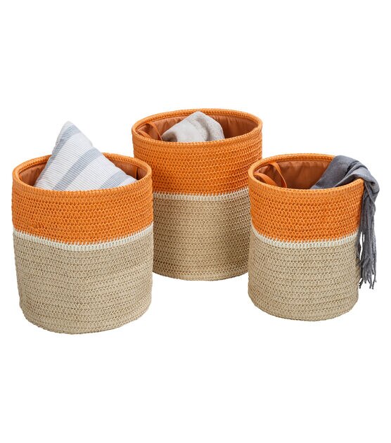 Honey Can Do 15" Beige & Orange Paper Straw Nesting Baskets 3ct