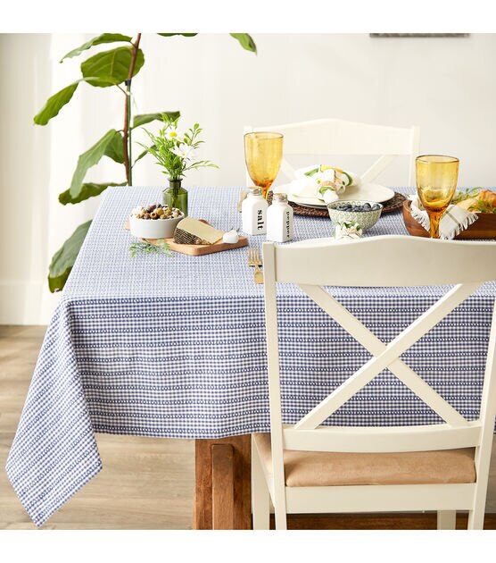 Design Imports Farmhouse Gingham Tablecloth 52x52 French Blue, , hi-res, image 4