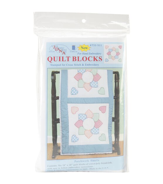 Jack Dempsey Needle Art 18" Patchwork Hearts Stamped Quilt Blocks 6pk