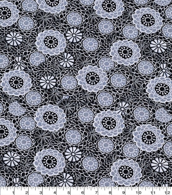 Gray & Black Spiral Flowers Quilt Cotton Fabric by Keepsake Calico, , hi-res, image 2