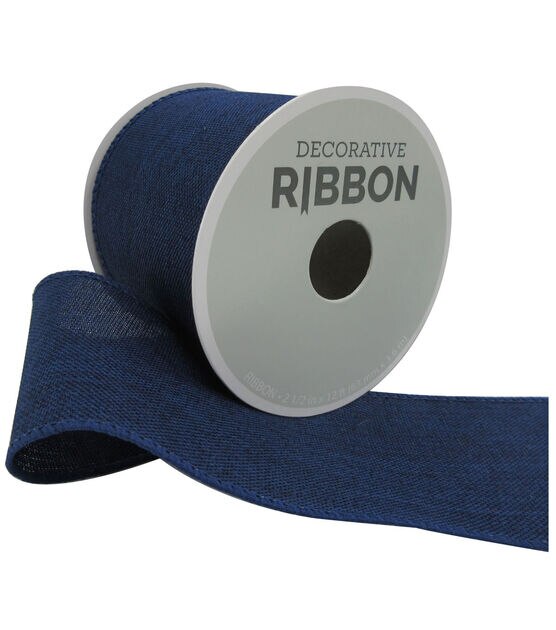 Decorative Ribbon 2.5''x12' Linen Ribbon Navy