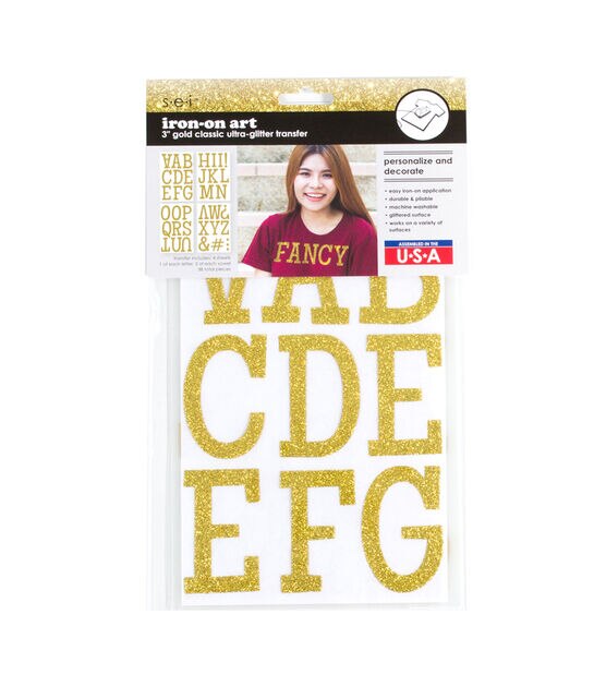Styled Basics 3 Gold Glitter Iron On Letters, 5 Sheets, 26 Pieces 