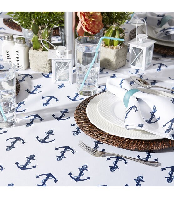 Design Imports Anchors Outdoor Tablecloth Round with Zipper, , hi-res, image 4