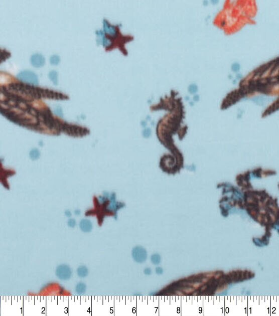 Sea Life on Blue Anti Pill Fleece Fabric