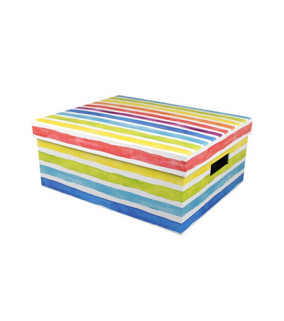 14" Rainbow Striped Rectangle Box With Cutout Handles by Place & Time