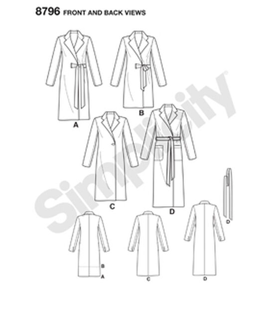 Simplicity S8796 Size 6 to 24 Misses Petite Lined Coat Sewing Pattern, , hi-res, image 8