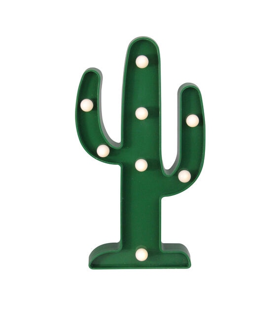 Northlight 10" Battery Operated Green Cactus Marquee -White LED Lights