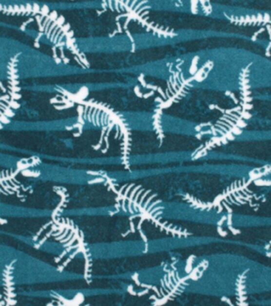 Dinosaur Fossils on Blue Anti Pill Fleece Fabric, , hi-res, image 1