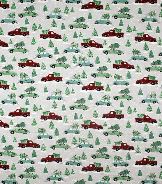 Multi Vehicles & Tree Super Snuggle Christmas Flannel Fabric