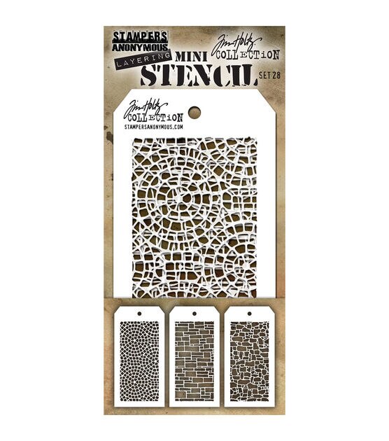 Stampers Anonymous Tim Holtz #28 Mini Layering Stencil Set 3ct