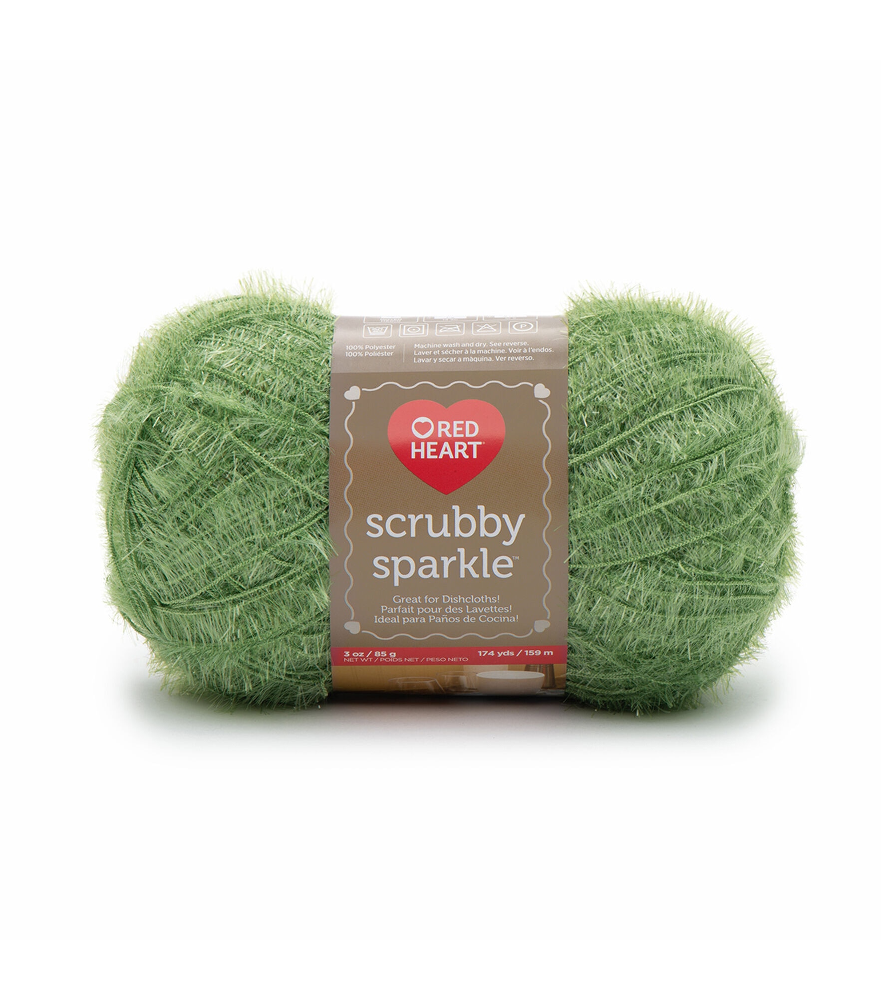Red Heart Scrubby Sparkle 174yds Worsted Polyester Yarn, Avocado, hi-res