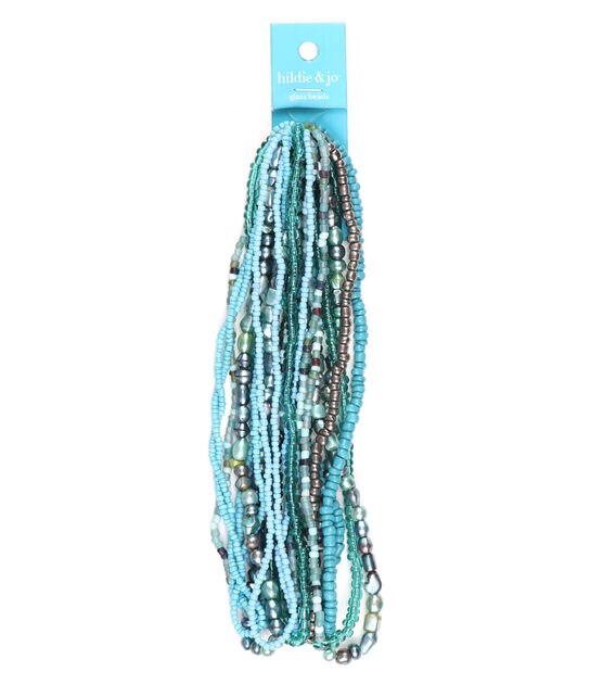 14" Turquoise Glass Multi Strand Seed Strung Beads by hildie & jo