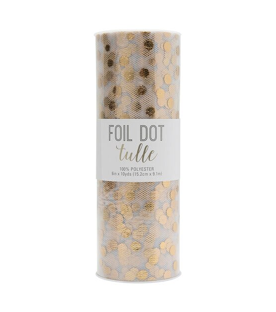 Save The Date Foil Dot Tulle 6''x10 yds Gold