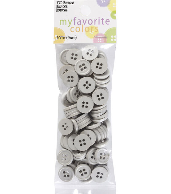 My Favorite Colors 1/2" Gray Round 4 Hole Buttons 100pk