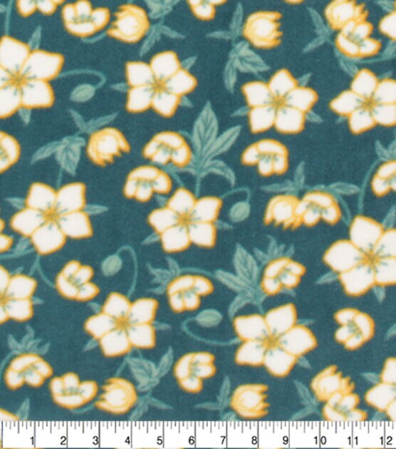 Yellow Floral on Green Anti Pill Fleece Fabric, , hi-res, image 3