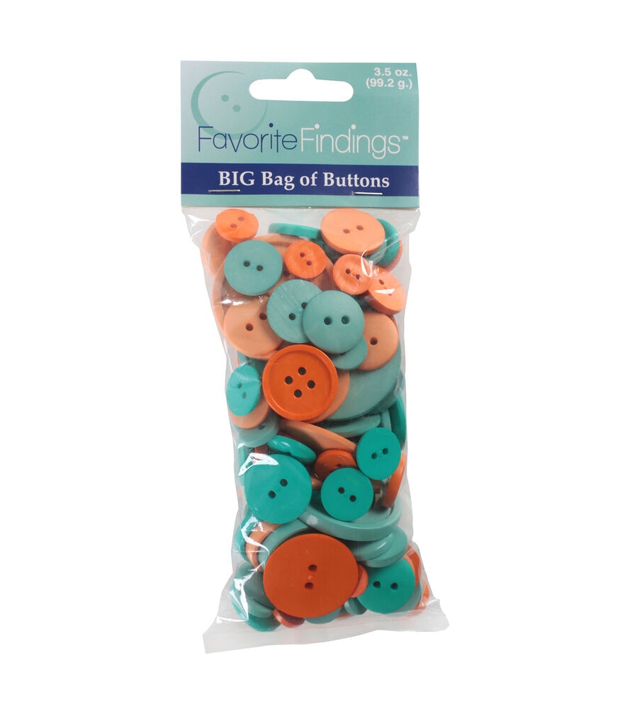 Favorite Findings 3.5oz Carnival Assorted Round Buttons, Coral And Mint, swatch