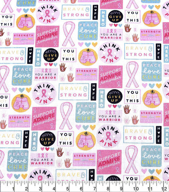 Breast Cancer Supportive Words  Quilt Cotton Fabric, , hi-res, image 2