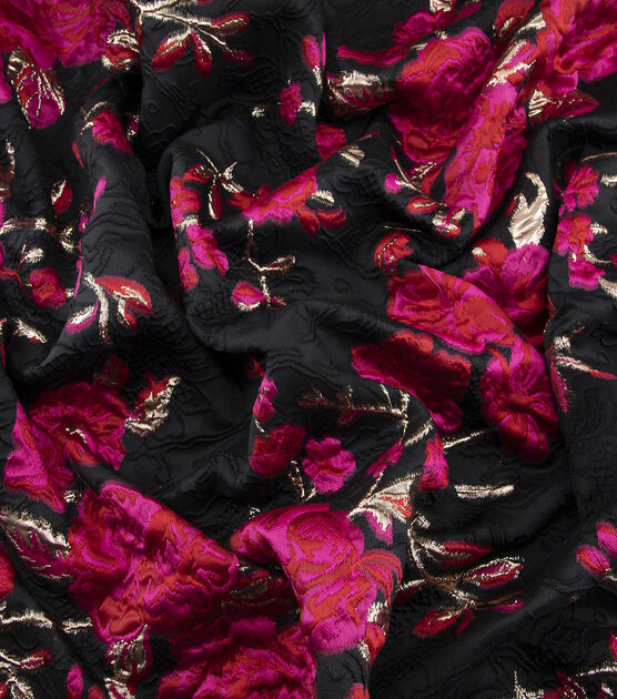 Yaya Han Cosplay Black Pink Floral Brocade Fabric, , hi-res, image 2
