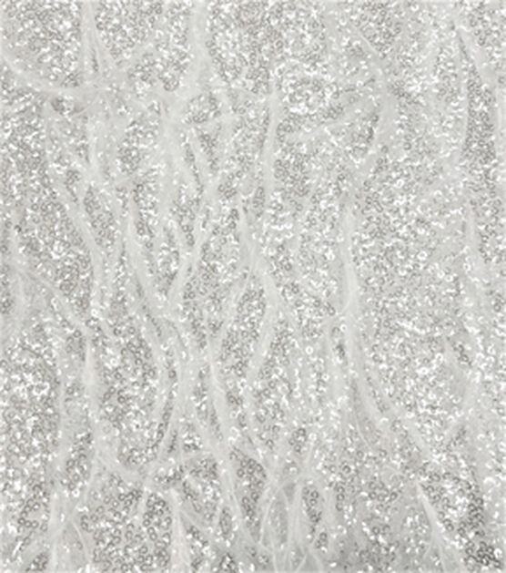 Bridal All Over Sequins with Feather White Bridal Fabric, , hi-res, image 3