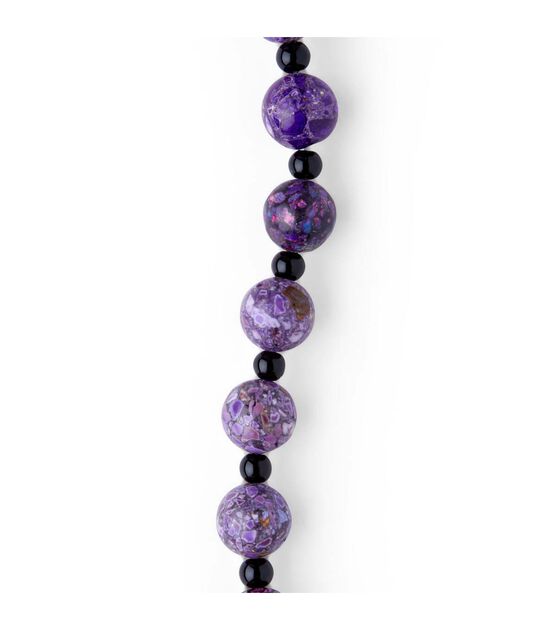 7" Purple & Black Round Stone Bead Strand by hildie & jo, , hi-res, image 3